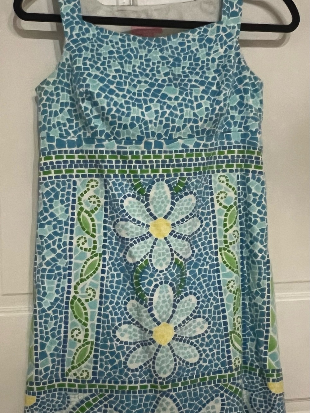 Lilly Pulitzer Blue Mosaic Floral sundress green accents